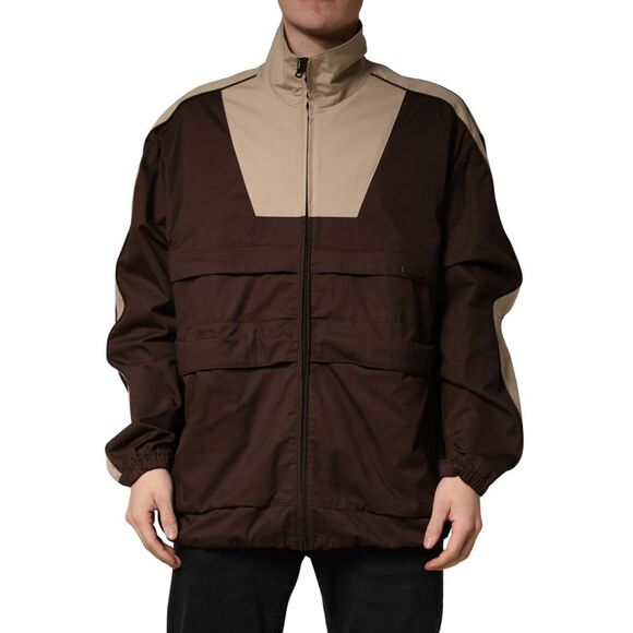 Dolce & Gabbana Brown Beige Cotton Zip Windbreaker Men's Jacket